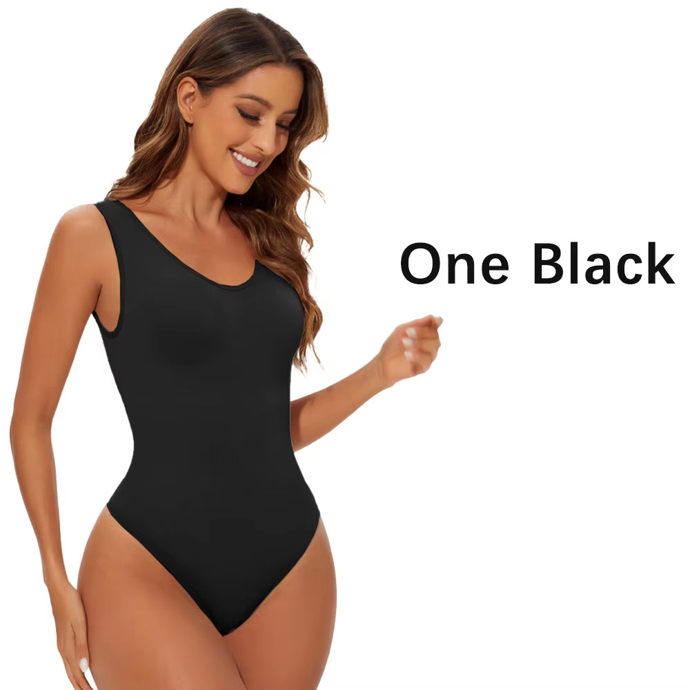 Seamless Shapewear Bodysuit for Women with Light Tummy Control and Open Crotch Design