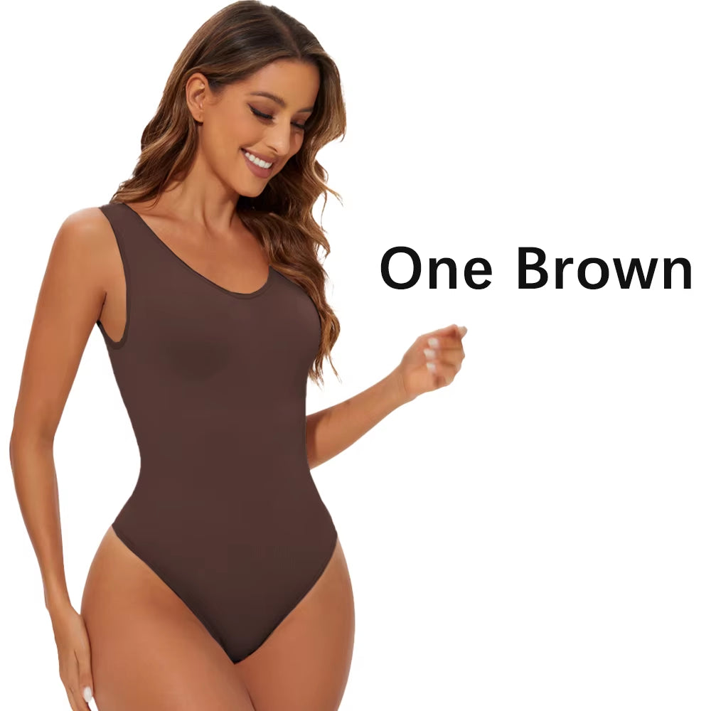 Seamless Shapewear Bodysuit for Women with Light Tummy Control and Open Crotch Design