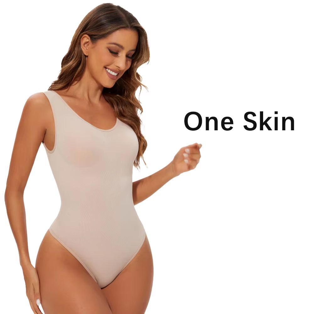Seamless Shapewear Bodysuit for Women with Light Tummy Control and Open Crotch Design